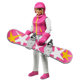 Figurita Mujer en snowboard con accesorios.