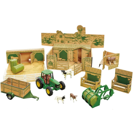 Caja mi granja con accesorios para tractores JOHN DEERE y animales en caja de cartón para montar