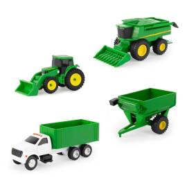 Set de 4 vehículos JOHN DEERE - Tractor con accesorios Cosechadora y Camión