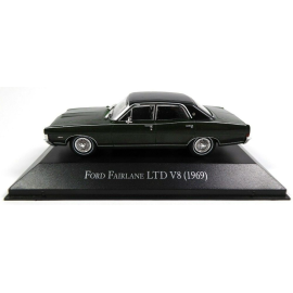 Miniatura FORD Fairlaine LTD V8 1969 sedán de 4 puertas techo negro verde vendido en blister