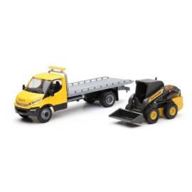 Miniatura Camión portavehículos IVECO con minicargador L228 NEW HOLLAND