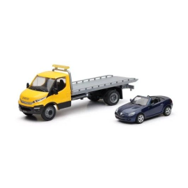 Miniatura Camión portacoches IVECO con MERCEDES SLK 350 azul