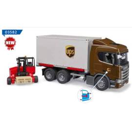 Miniatura Porta UPS SCANIA Super 560R 6x4 con carretilla elevadora