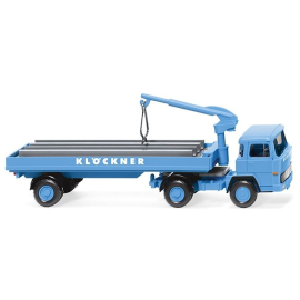 Miniatura MAGIRUS 135 D 11 FS 4x2 con remolque plataforma y grúa KLà–CKNER