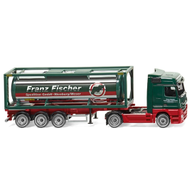 Miniatura MERCEDES Actros 4x2 con remolque de 3 ejes y contenedor cisterna de 30 pies FRANZ FISCHER SPEDITION