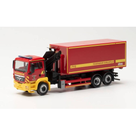 Miniatura MAN TGS M 6X4 con grúa y caja intercambiable BOMBEROS