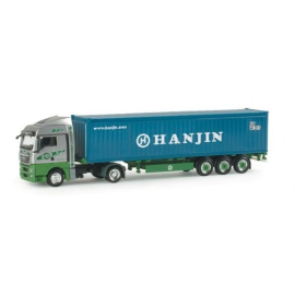 Miniatura MAN TGX XLX 4x2 EKB con puerta de contenedor y contenedor de 40 pies HANJIN