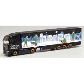 Miniatura IVECO S-Way 4x2 con furgoneta remolque de 3 ejes HERPA Navidad 2021