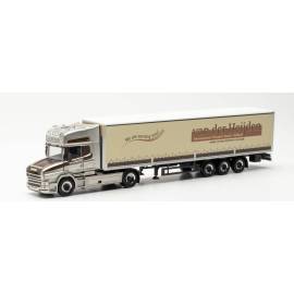 Miniatura Semirremolque toldo SCANIA HAUBER 4x2 y paredes laterales VAN DER HEIJDEN