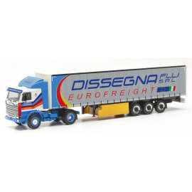 Miniatura SCANIA 142 4x2 con remolque toldo DISSEGNA de 3 ejes