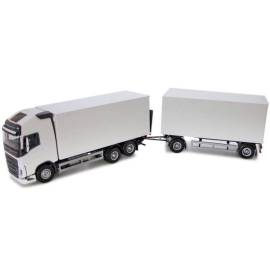 Miniatura VOLVO FH 6x4 blanco con remolque 1+1 eje y portón trasero