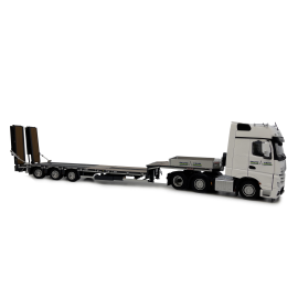 Miniatura MERCEDES Actros Gigaspace 6x4 con transporte de equipo pesado NOOTEBOOM 3 ejes DEUTZ gris