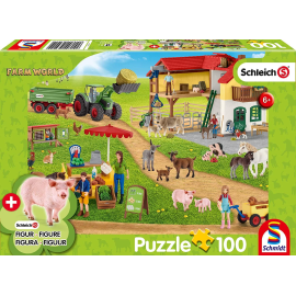  SHCLEICH Puzzle de 100 Piezas Granja y Tienda con Figura