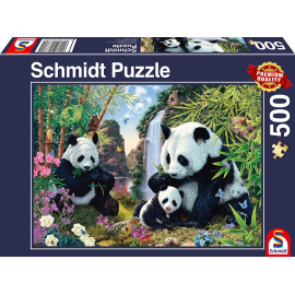  Puzzle de 500 piezas La familia panda en la cascada