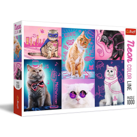  Puzzle de 1000 piezas Gatos con color rosa neón