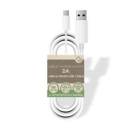  USB A/MicroUSB 5V/2A charge/data cable - 1m - Bulk - White