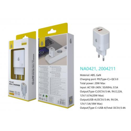  3.4A power outlet - 1 USB port (18w) and 1 Type C port (20w) - NA0421 - White