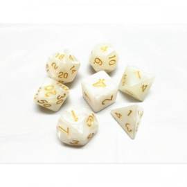  Set of 7 Multi-format Dice – Pearly white and gold