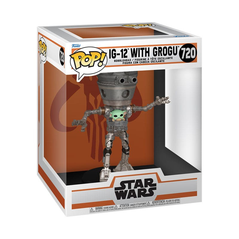 Figuras Star Wars: The Mandalorian POP! Deluxe Vinyl bobblehead Figure IG-12 with Grogu 17 cm