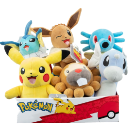 Peluche Pokemon - 20 cm plush toy assortment (Eevee, Aquali, Female Pikachu, Keunotor, Hypotrempe, Minidraco)