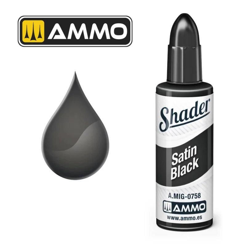 Pintura AMMO of MIG: MATT SHADER Satin Black 10mL