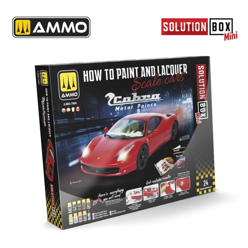 Pintura AMMO OF MIG: SOLUTION BOX MINI 24 - How to Paint and Lacquer Scale Cars - COBRA MOTOR PAINTS