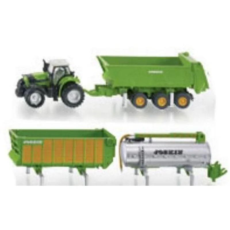 Miniatura agrícola Tractor Deutz Fahr + Trailer 1:87