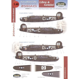 Consolidated B-24H 834 BS `Zodiacs′ Part 1. (2) 42-52508 2S-C `Libra′ 41-29490 2S-D `Gemini′ Nose art specially printed. Both OD