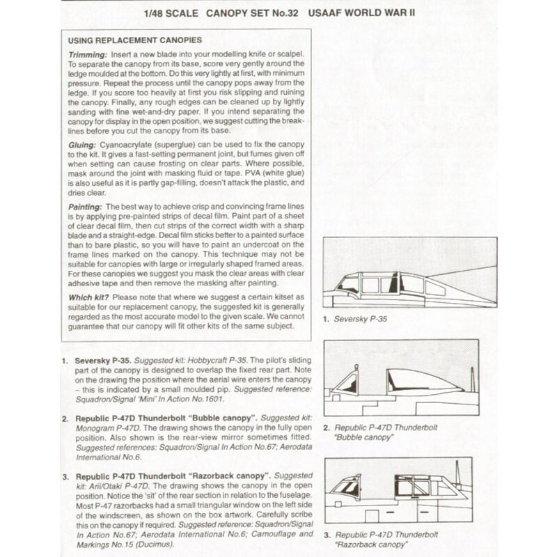 USAAF Fighters WWII. Seversky P-35 (diseñado para ser ensamblado con maquetas de Hobbycraft) Republic P-47D Thunderbolt Bubble (