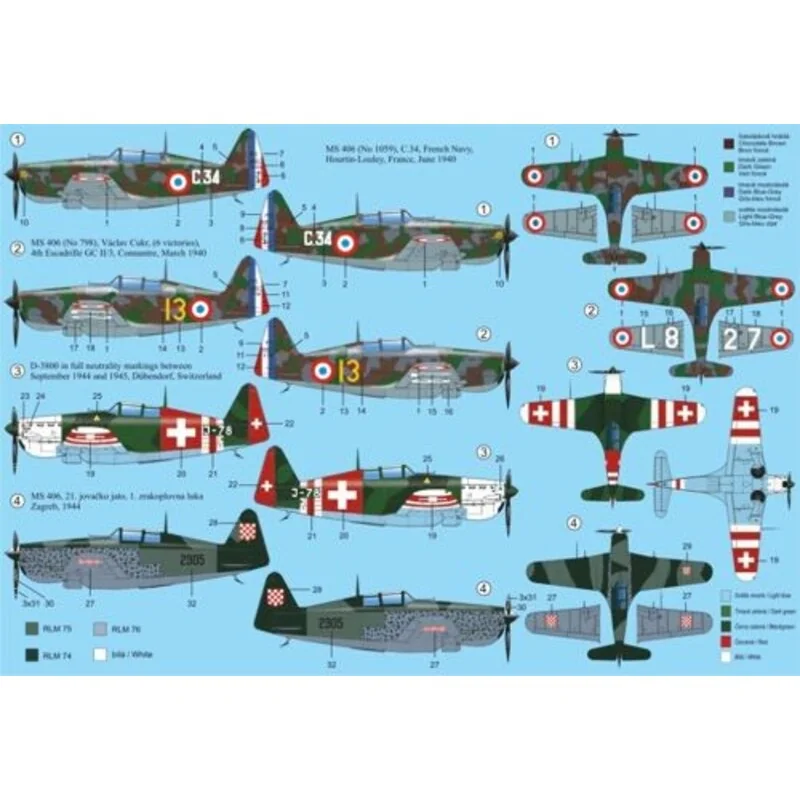 Morane-Saulnier MS.406 France Navy New 2/2012 4 decal variants for France, Switzerland, Croatia