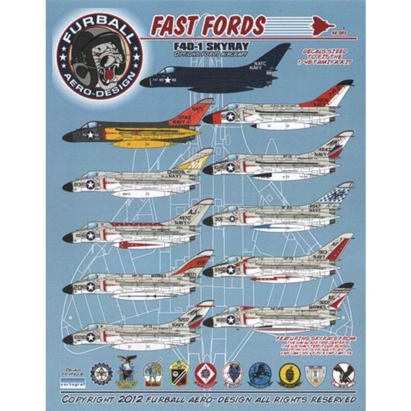 Douglas F4D-1 Skyray Fast Fords (11) F4D-1, 130747 overall GSB 1955 or 130743 grey/yelow/orange 1960 both NATC NAS Pax River; 