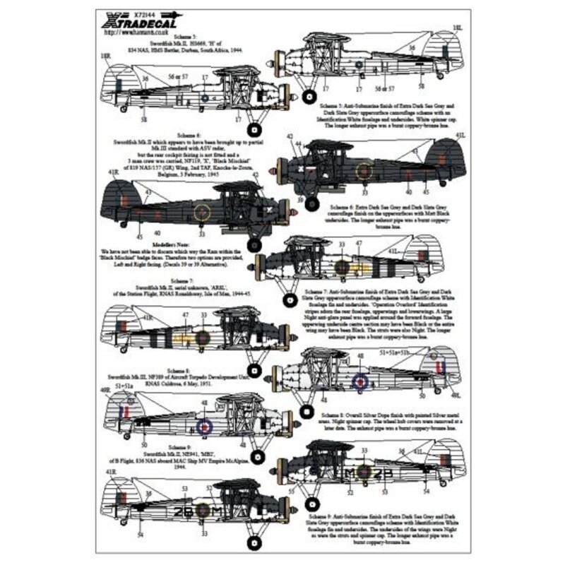 Calcomanías para aviones milit Calcomanía Fairey Swordfish Mk.I/Mk.II/Mk.III Part 1 (8) 4A 815 NAS Lt.Cdr K. Williamson HMS Illu