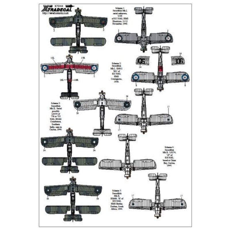 Xtradecal Calcomanía Fairey Swordfish Mk.I/Mk.II/Mk.III Part 1 (8) 4A 815 NAS Lt.Cdr K. Williamson HMS Illustrious Taranto 11/12