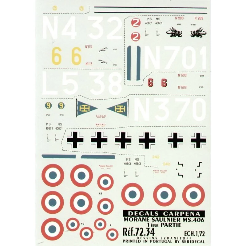 Morane-Saulnier MS.406 #1 (5) No113/N432 GC II/3 1940; No289/N701 GC II/2 1939; No599/L538 CFS 6 1940; No59/N370 GC I/7 Algeria 