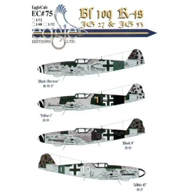 Messerschmitt Bf 109K-4 (4) Black &lt; Stab III/JG27 with RLM 25 green tail band; Yellow 1 II/JG53 Lt G.Landi; Black 8 14/JG53; 