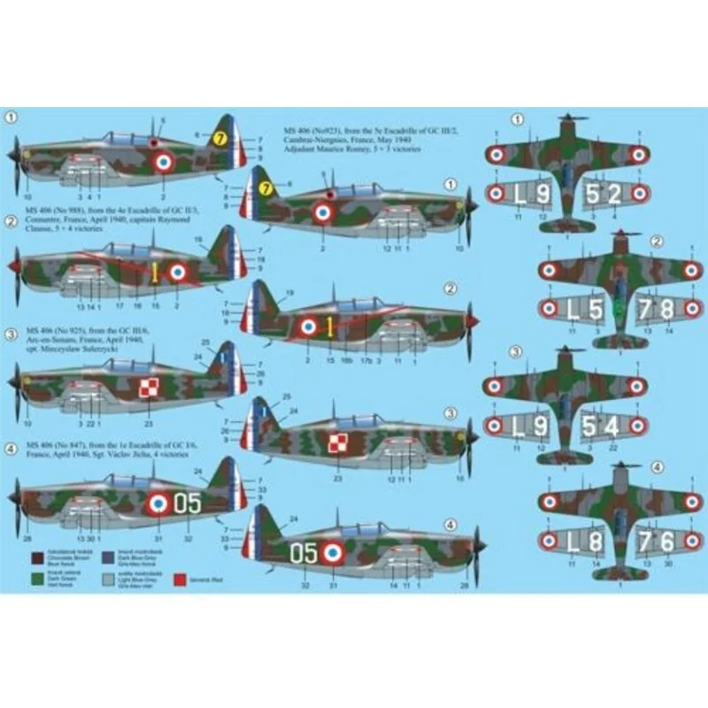 Morane-Saulnier MS.406 France 1940&nbsp;&nbsp; New 2/2012 !!! 4 decal variants for France