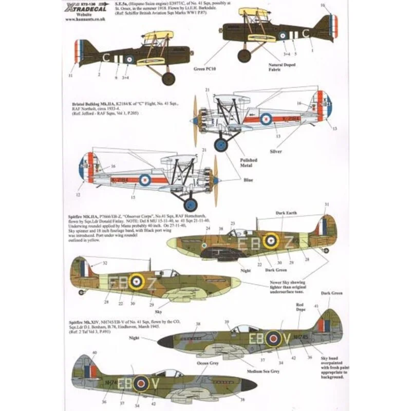 RAF History 41 Sqn Pt 1 (4) S.E.5a E3977/C Lt R.R.Barksdale St Omer 1918; Bristol Bulldog Mk.IIA K2184/K c Flight RAF Northolt 1