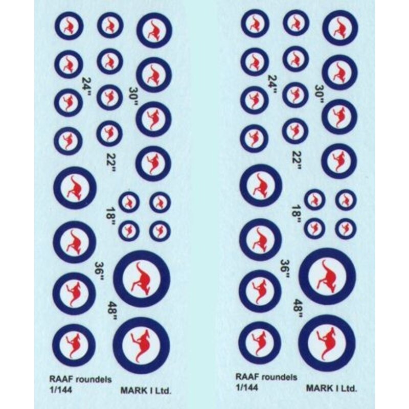 RAAF roundels, 2 sets diameter: 18; 22; 24; 30; 36; 48˝