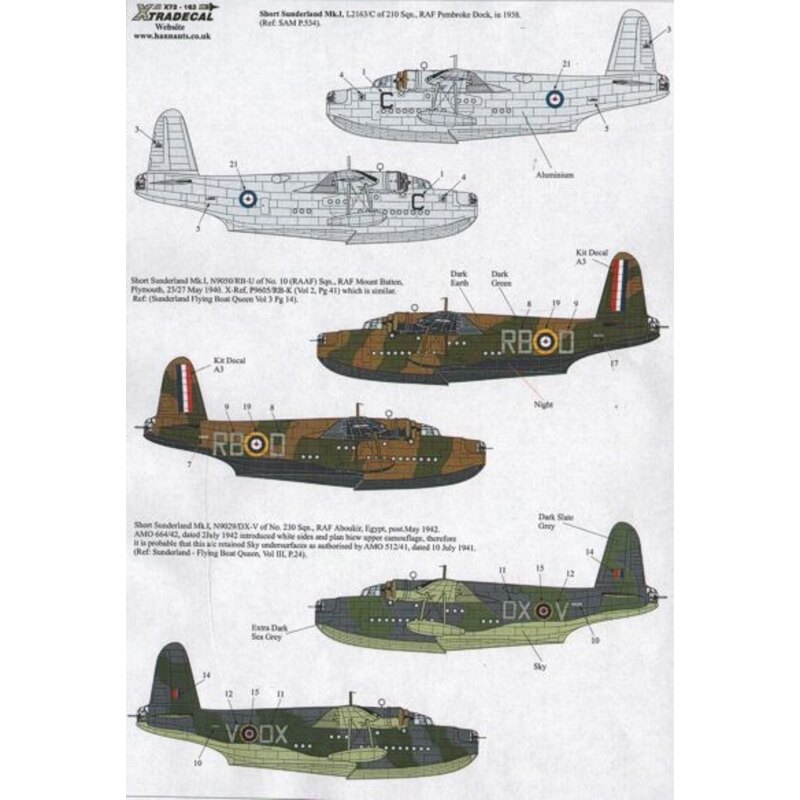 Sold Out. To be reprinted. Short Sunderland Mk.I (3) L2163/C 210 Sqn Pembroke Dock 1938; N9050 RB-D 10 (RAAF) Sqn RAF Mount Batt