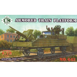Maqueta Armoured train platform railway wagon with field gun and rocket launching truck