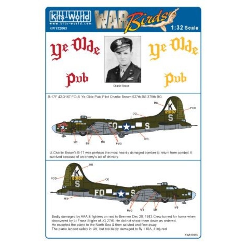 Boeing B-17F Flying Fortress 42-3167 FO-S K Ye Olde Pub BS/379th 527o BG Recomendado HK Modelo KIT