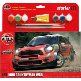 Maqueta Mini Countryman WRC Starter Set incluye pinturas acrílicas y pinceles cemento poli 1/32 - Airfix 55304