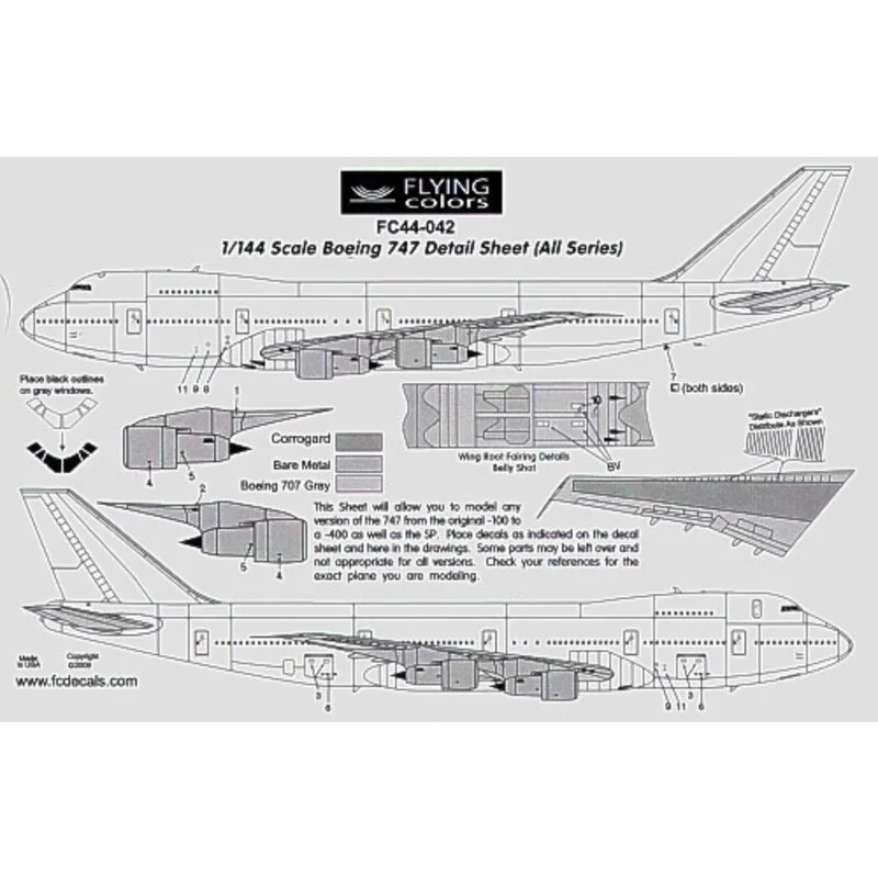 Boeing 747 Detail sheet. Inc windows, windshield, doors, logos