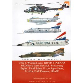  Calcomanía Westland Lynx, MLD/RNethNavy/'Soesterberg Eagles', McDonnell F-4E Phantom, North-American F-86F, North-American F-10