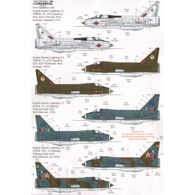 EE / BAC Rayo T.4/T.5 Parte 2 ( 11 ) Mk.T.4 XM992 / Z 111 Escuadrón RAF Wattisham 1960 - XM968 / Q 92 Escuadrón de la RAF Guters