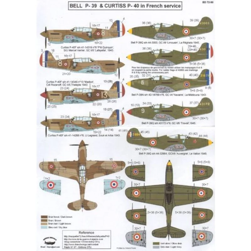 Campana P-39 Limousin, Navarra, Travail & Auvergne (5) y esquemas de Curtiss P-40 Lafayette (3) en los planes de servicio fr