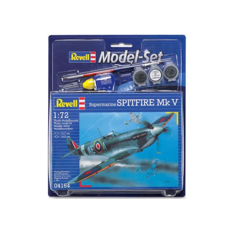 Spitfire Mk.V Model Set - box containing the model, paints, brush and glue