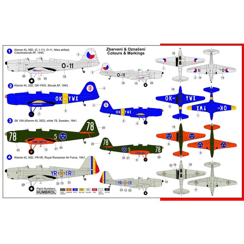 Klemm Kl-35D / 15A Sk en el servicio exterior Adhesivos para Checoslovaquia 1945 - Slovafia 1943, Suecia 1941, Rumania 1941,