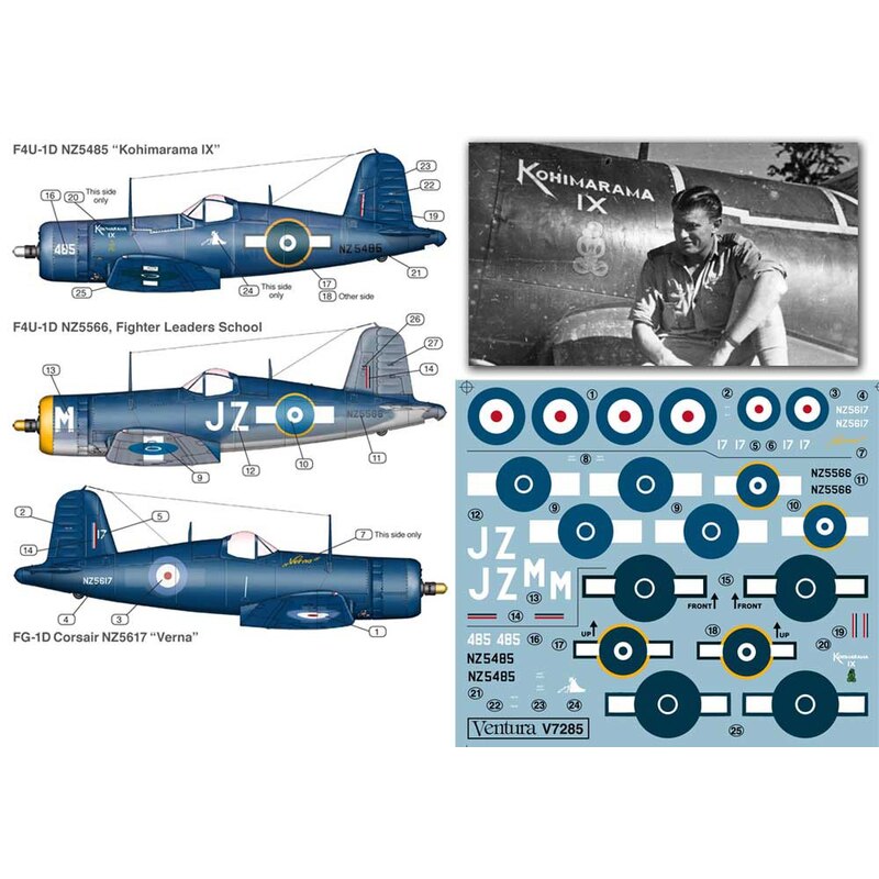 RNZAF F4U-1D y FG-1D Corsarios, tres opciones-F4U-1D NZ5485 Kohimarama IX - F4U-1D NZ5566, líderes de combate Escuela-FG-1D Cors