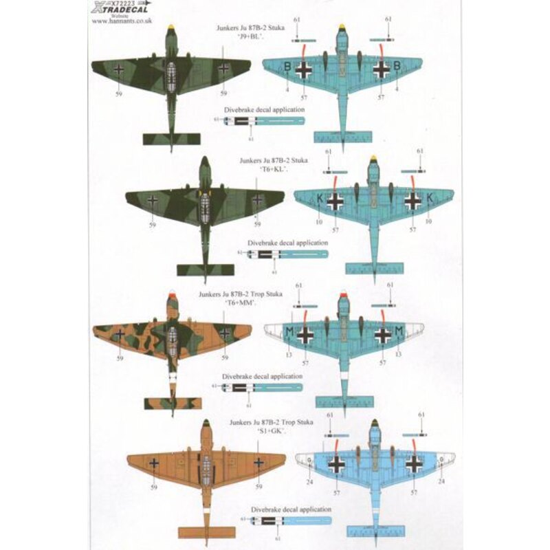 Junkers Ju 87B-1 / K / R (11) 87B-2 A5 + 1 HH / StG.3 Bulgaria 1941 con la nariz y la cola amarilla - J9 + BL 9 / STG 1 Oblt Ott